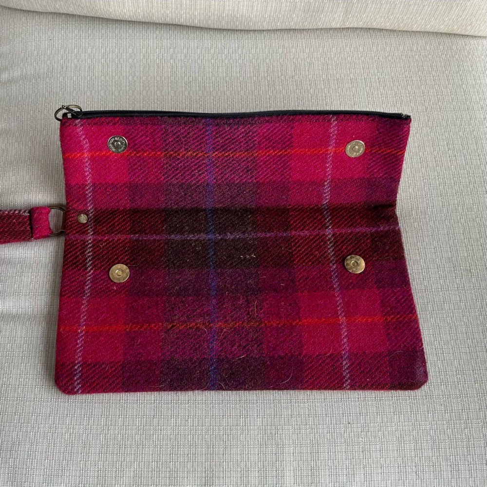 Pink Plaid Wool Wristlet - Picture 2 of 3